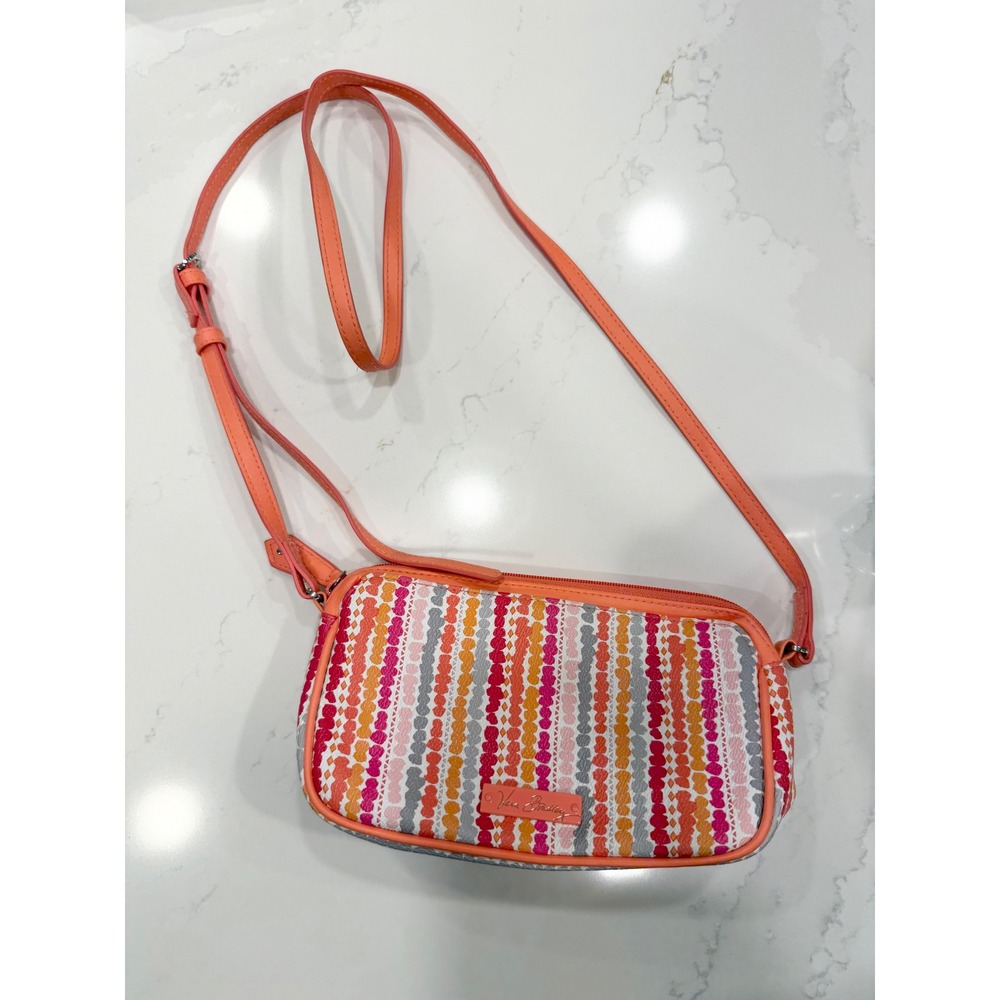 Vera Bradley Multi Color Striped Crossbody Bag Coral Pink Orange Grey Small - Picture 2 of 6